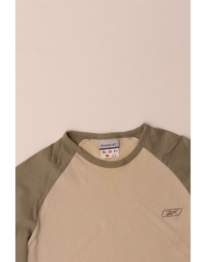 REEBOK Męski top z długim rękawem XS, beżowa, bawełniana w bloki kolorów
