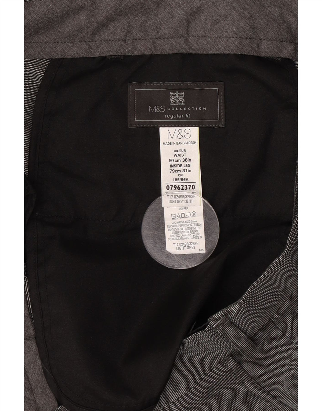Męskie spodnie garniturowe Marks & Spencer o regularnym kroju W38 L31 Szary poliester