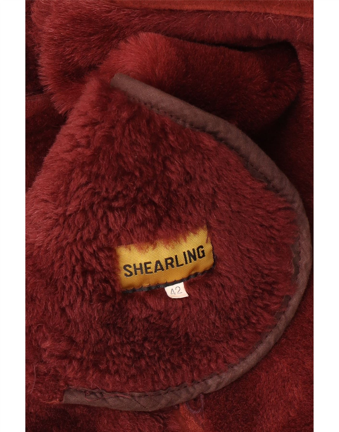Damska kurtka shearling w stylu vintage IT 42 Średni bordowy shearling