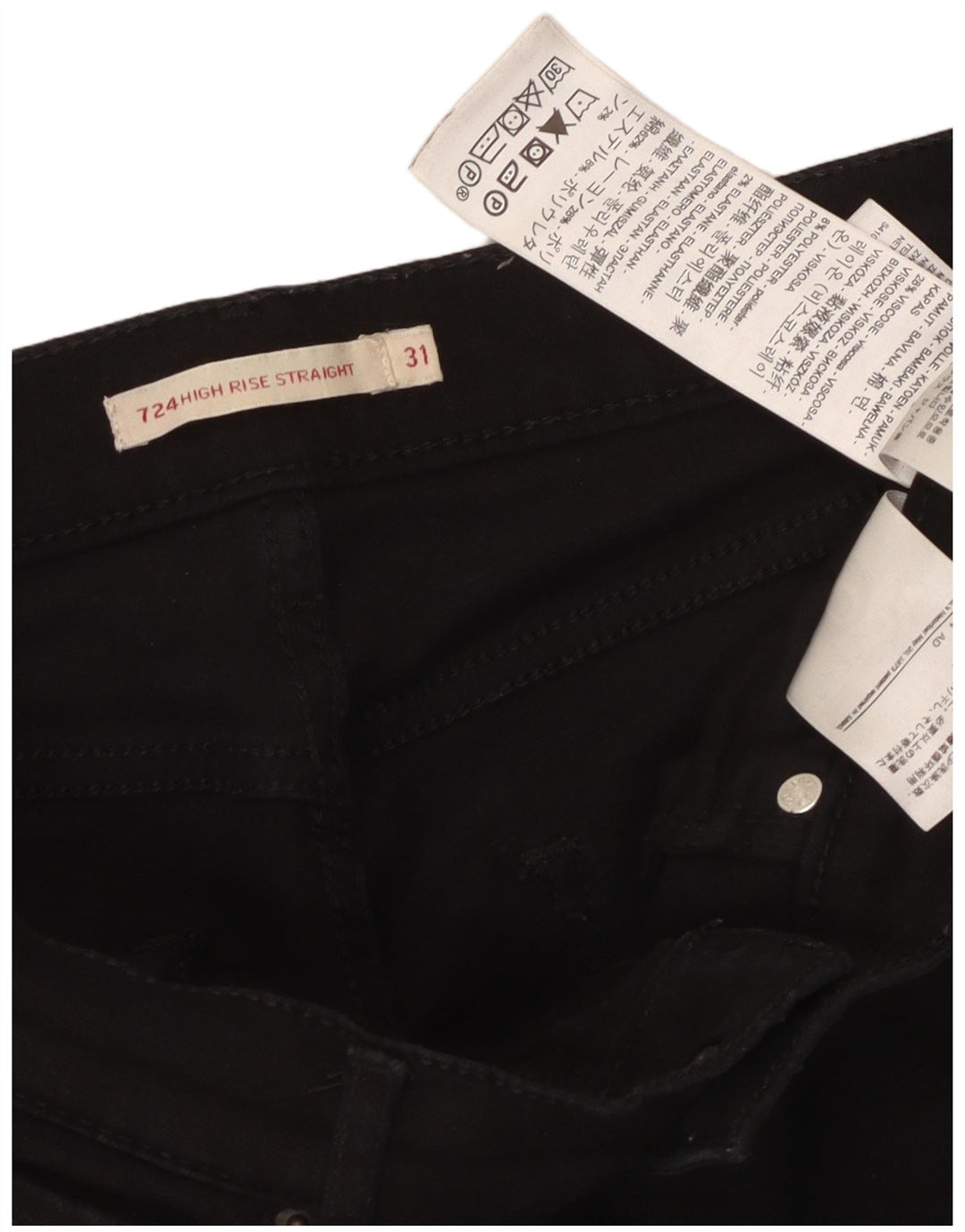 Damskie dżinsy LEVI'S 724 z wysokim stanem W31 L31, czarna bawełna