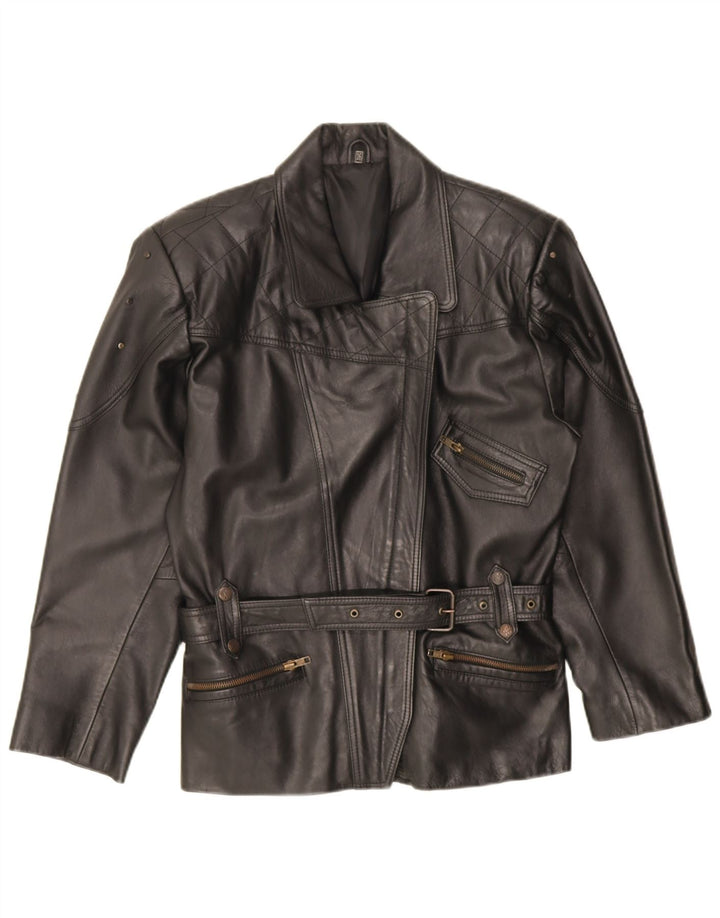 Vintage damska, oversize'owa skórzana kurtka motocyklowa EU 36, mała czarna skóra