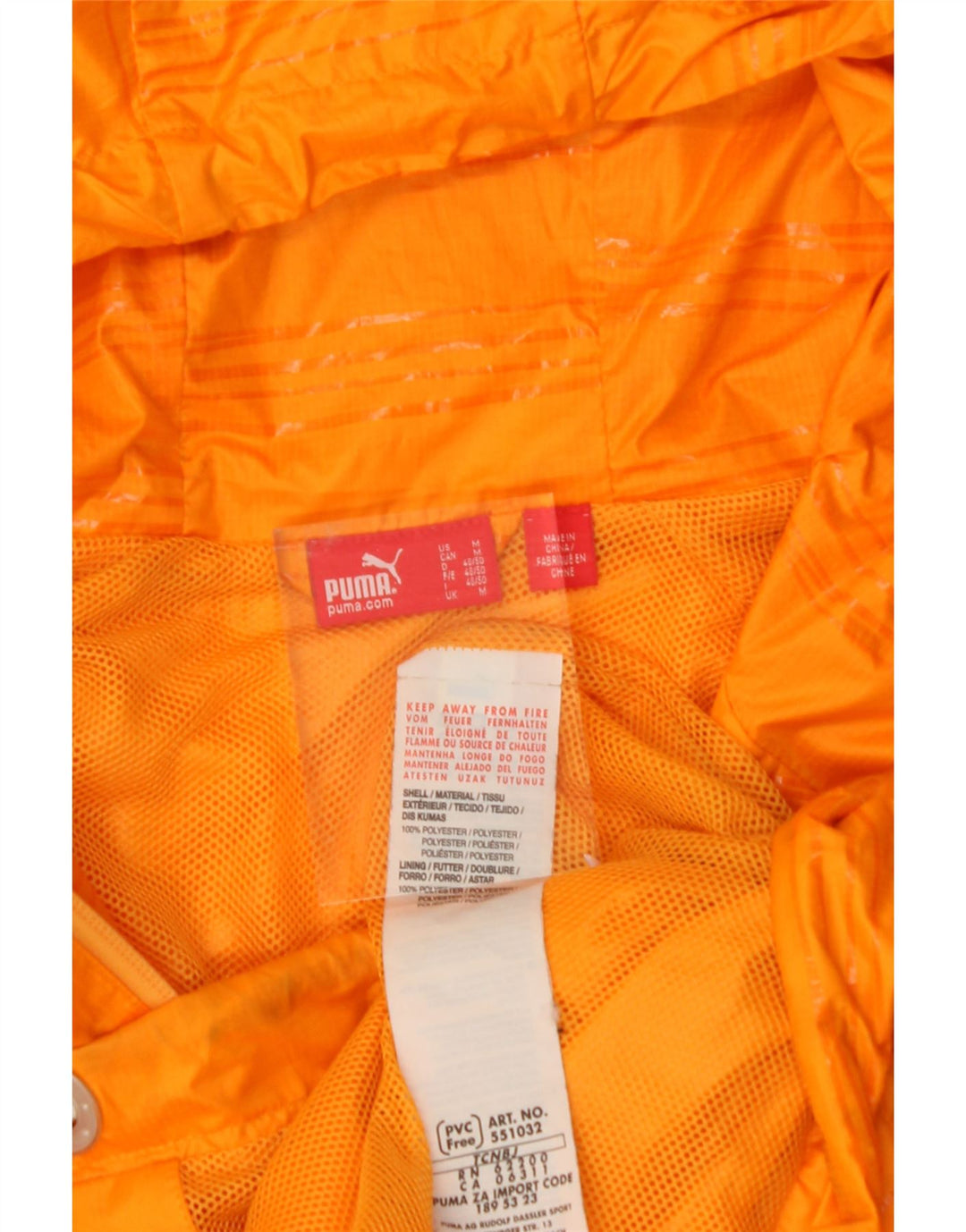 PUMA Mens Hooded Rain Jacket UK 38 Medium Orange Striped Polyester Vintage Puma and Second-Hand Puma from Messina Hembry 