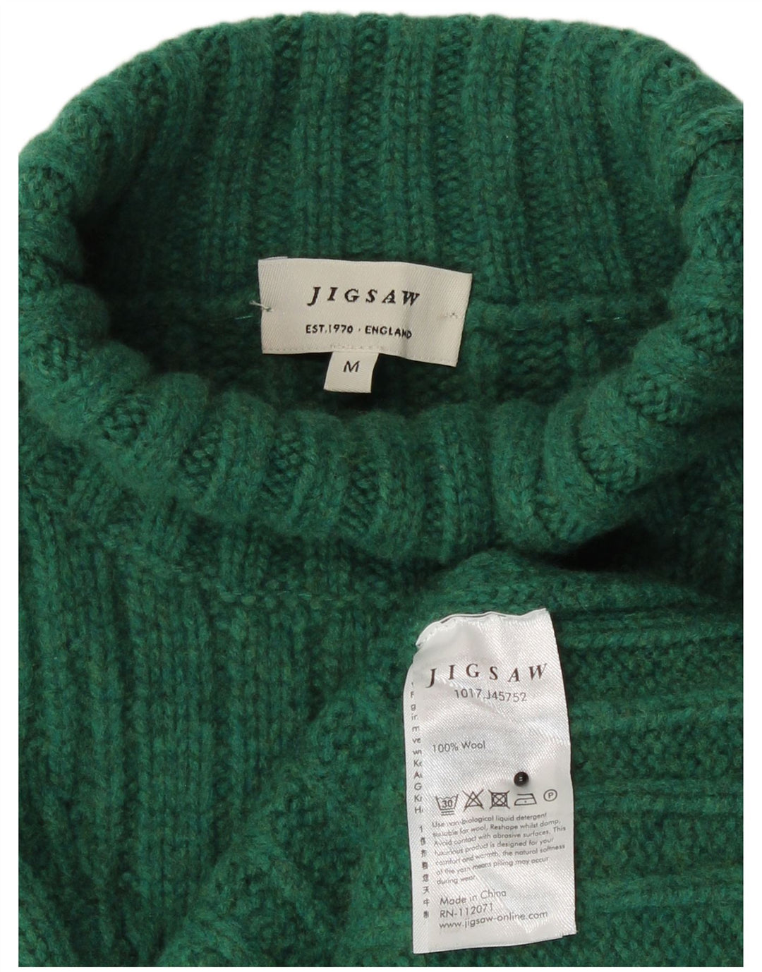 Sweter damski Jigsaw z wywijanym dekoltem UK 14 Średniej zielonej wełny
