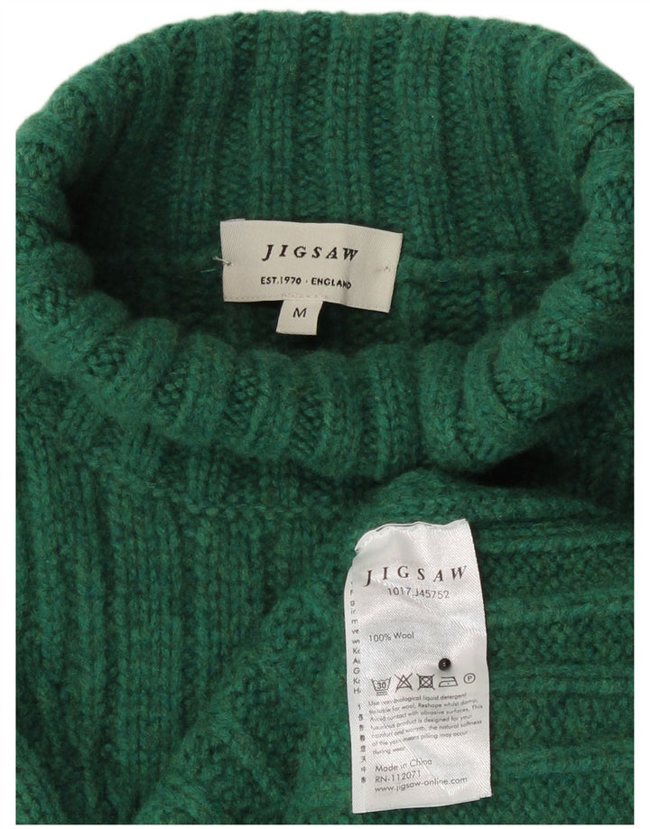 Sweter damski Jigsaw z wywijanym dekoltem UK 14 Średniej zielonej wełny