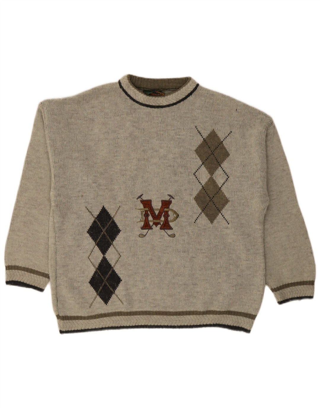 Męski sweter z grafiką z okrągłym dekoltem w Islandii, XL, szary, argyle/diamentowa wełna