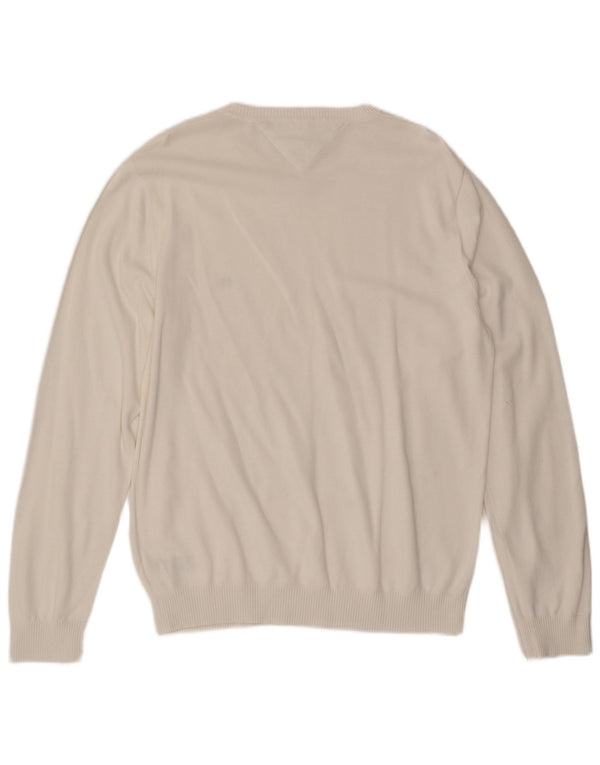 Tommy Hilfiger Męski sweter z dekoltem w kształcie litery V XL, biały, bawełniany klasyk