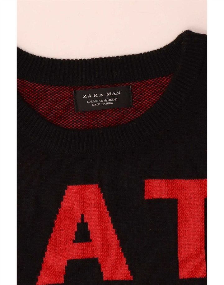 Męski sweter Zara z graficznym wycięciem pod szyją, nylon w kolorze średniej czerwieni