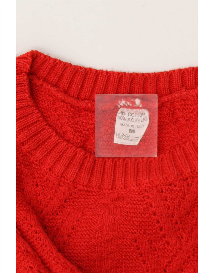 Vintage damski sweter z okrągłym dekoltem UK 14, średni czerwony bawełniany