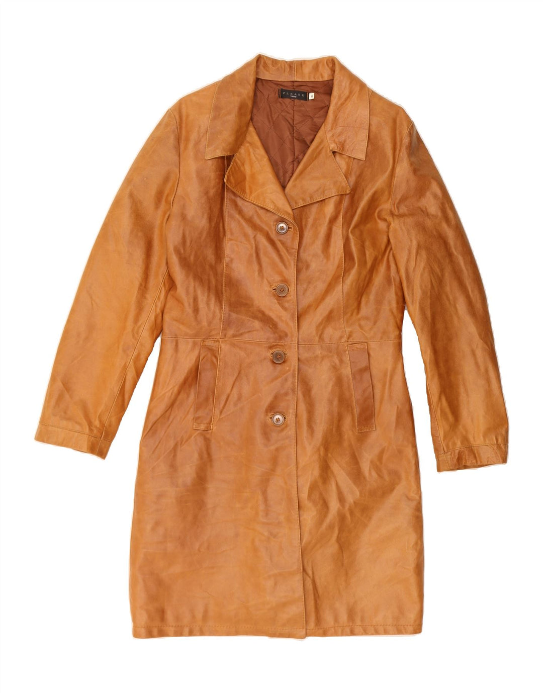 PLEASE Womens Leather Coat UK 18 XL Brown Leather Vintage Please and Second-Hand Please from Messina Hembry 