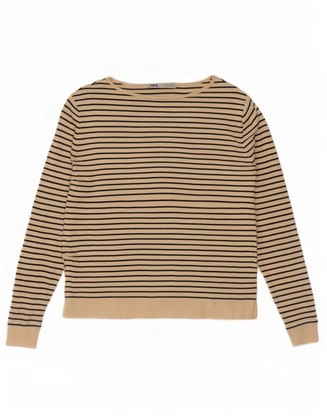 Damski top oversize z długim rękawem Zara UK 10 w małe beżowe paski, marynarski