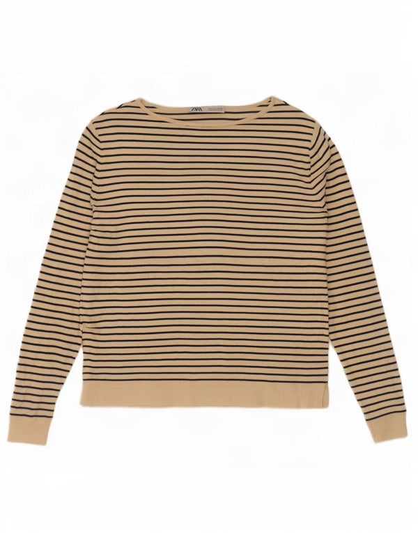 Damski top oversize z długim rękawem Zara UK 10 w małe beżowe paski, marynarski