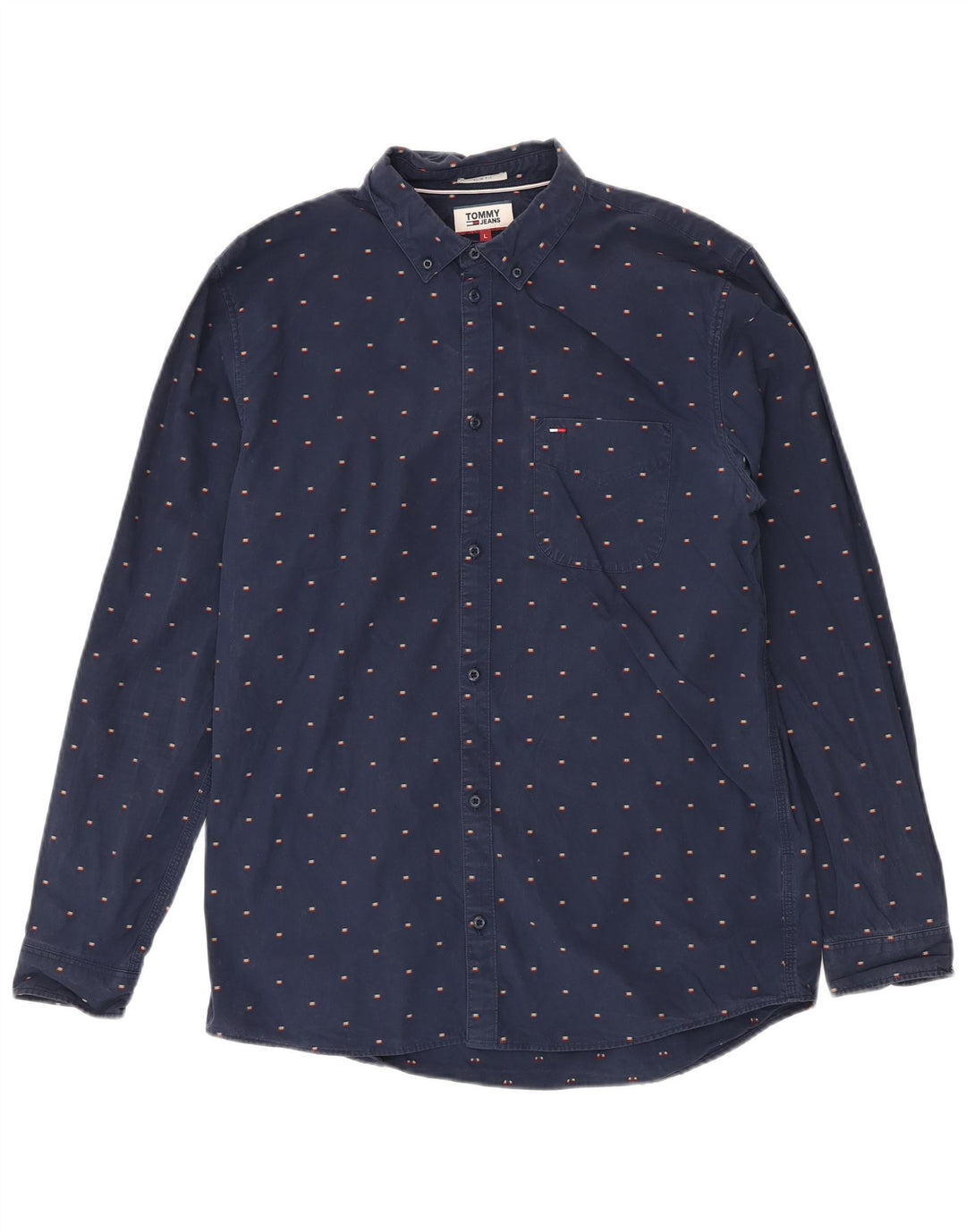 TOMMY HILFIGER Mens Slim Fit Shirt Large Navy Blue Spotted