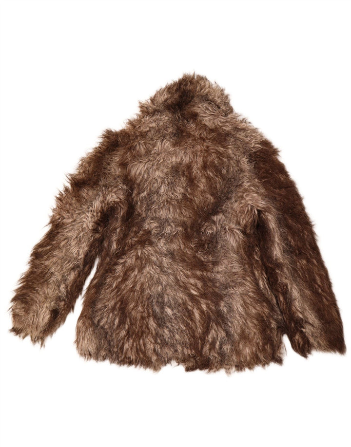 Damska kurtka ze sztucznego futra OASIS UK 10 w małe brązowe paski, akryl