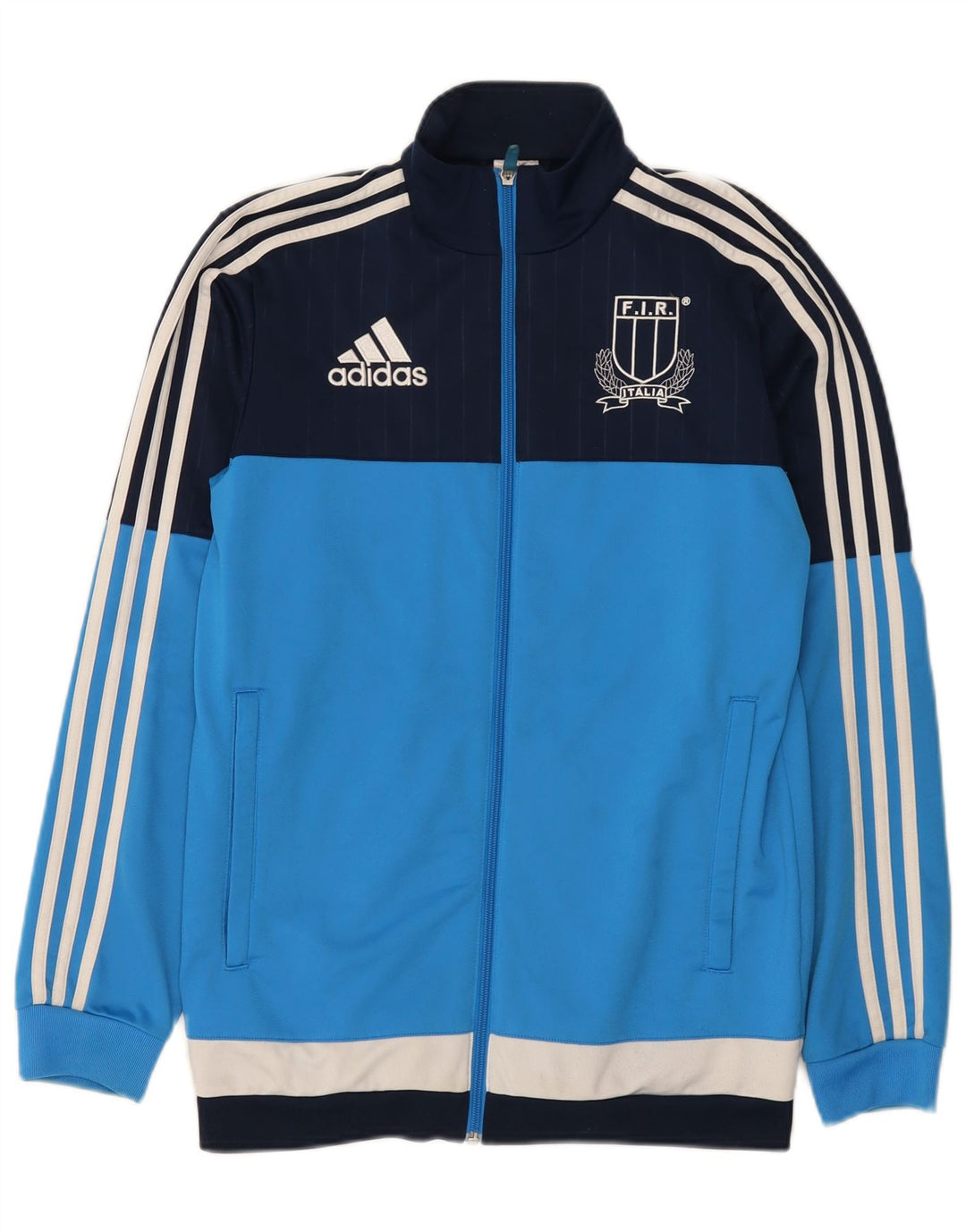 Adidas Męska bluza dresowa z grafiką, mała niebieska, poliestrowa z blokami kolorów