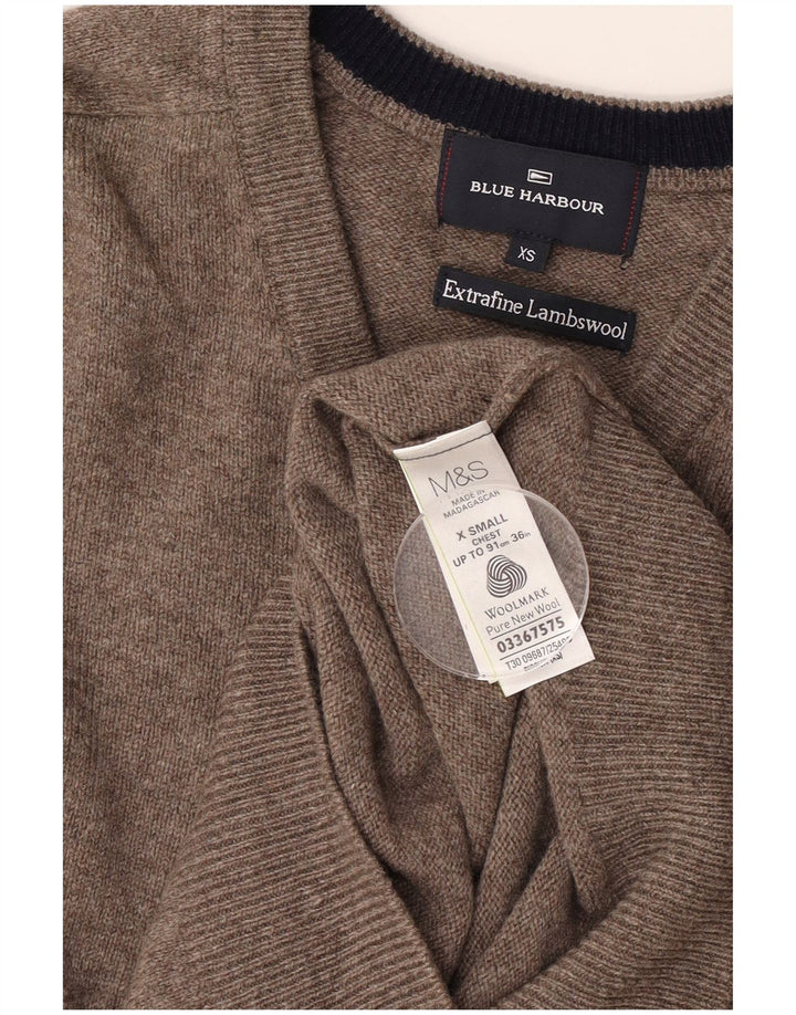 Marks & Spencer Męski sweterek z dekoltem w kształcie litery V, niebieski, XS, szary z owczej wełny