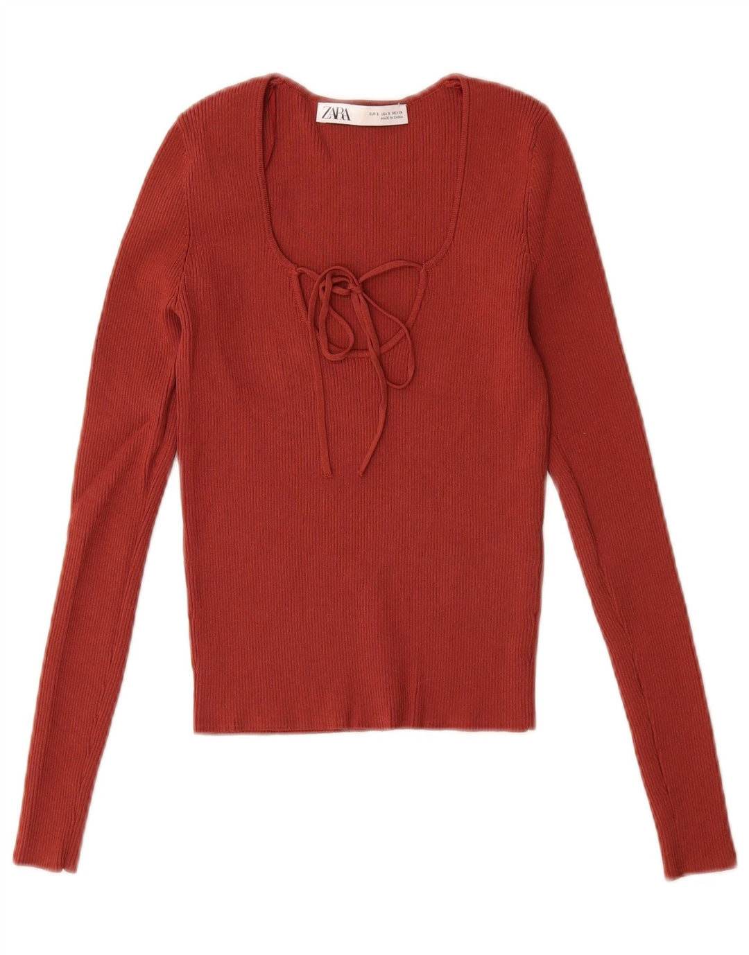 Damski krótki top Zara z długim rękawem UK 8 Small, czerwona wiskoza