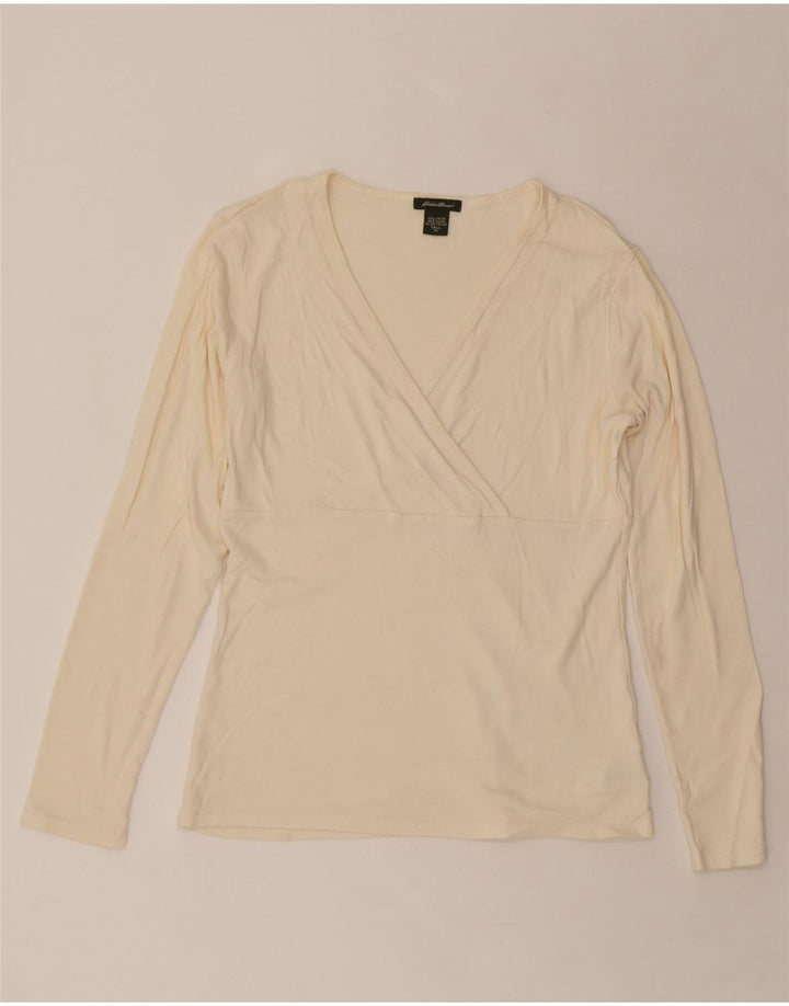 EDDIE BAUER Womens Tall Top Long Sleeve UK 12 Medium Off White Cotton Vintage Eddie Bauer and Second-Hand Eddie Bauer from Messina Hembry 