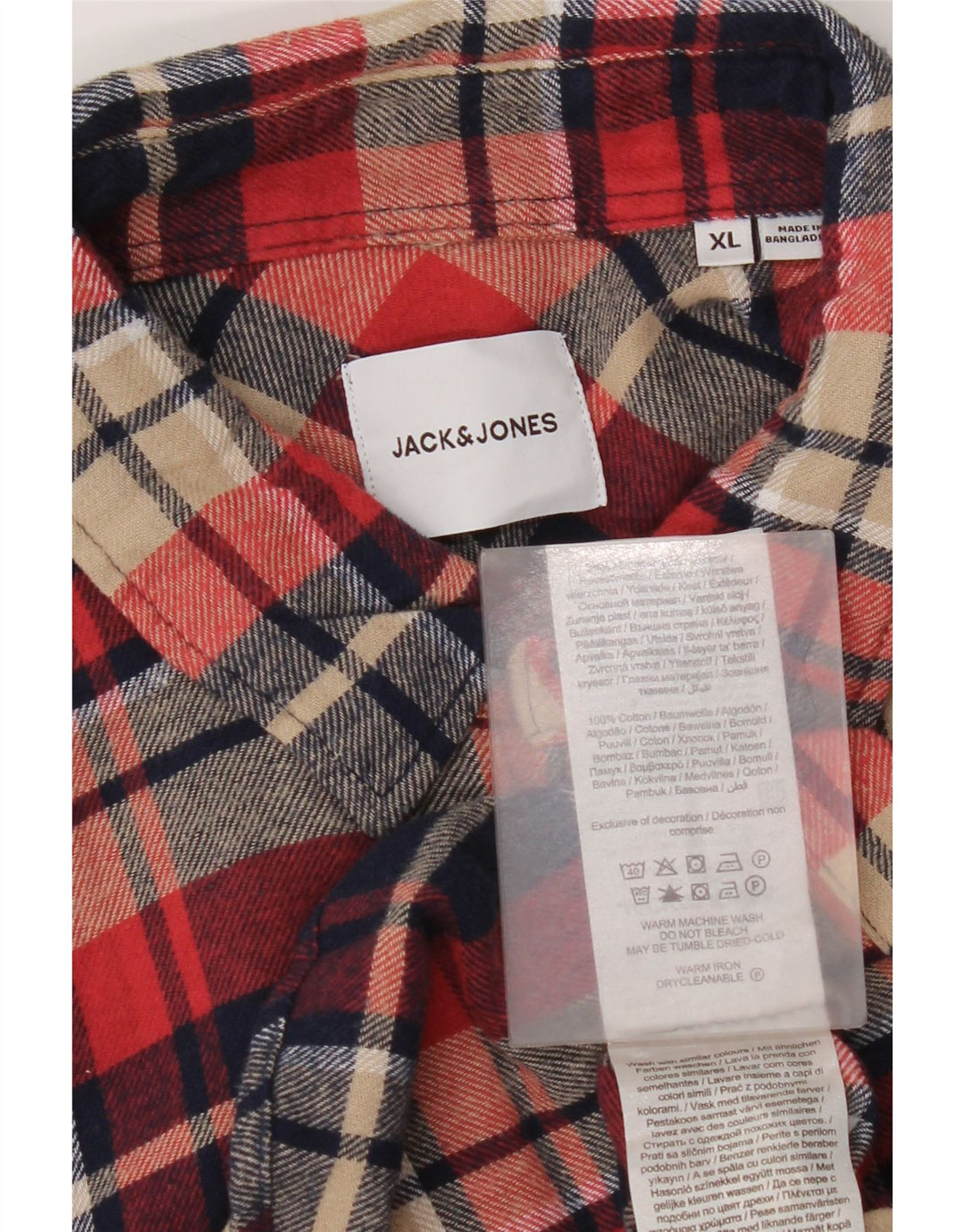 Koszula flanelowa męska Jack & Jones XL, bawełniana, granatowa w kratę