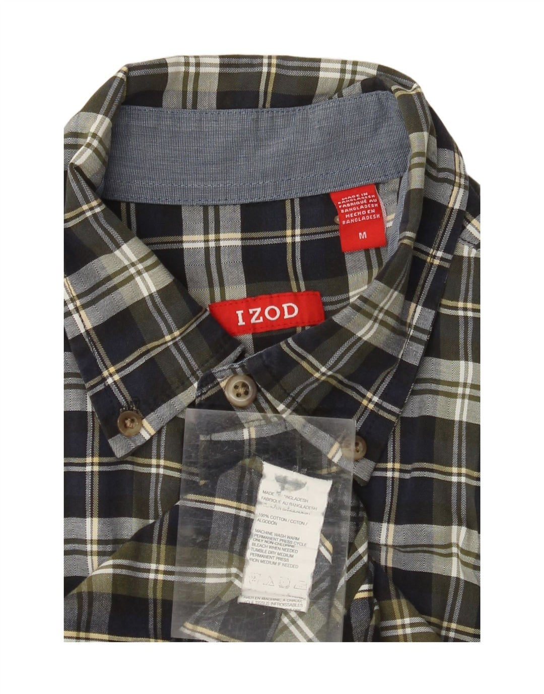 IZOD Mens Shirt Medium Khaki Check Cotton