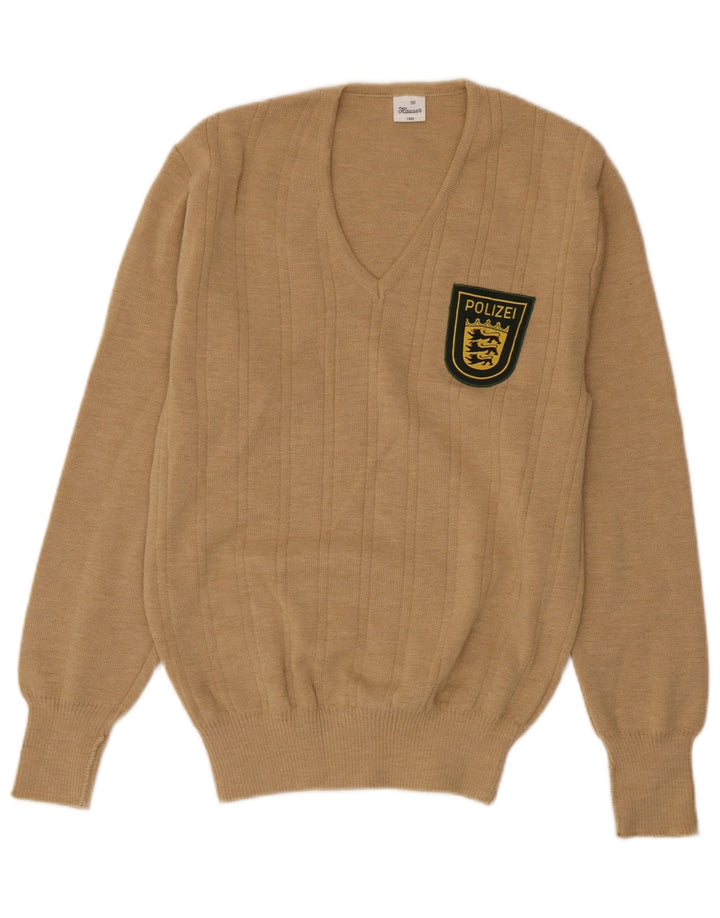 Vintage męski sweter z dekoltem w kształcie litery V IT 50 średni beżowy akryl