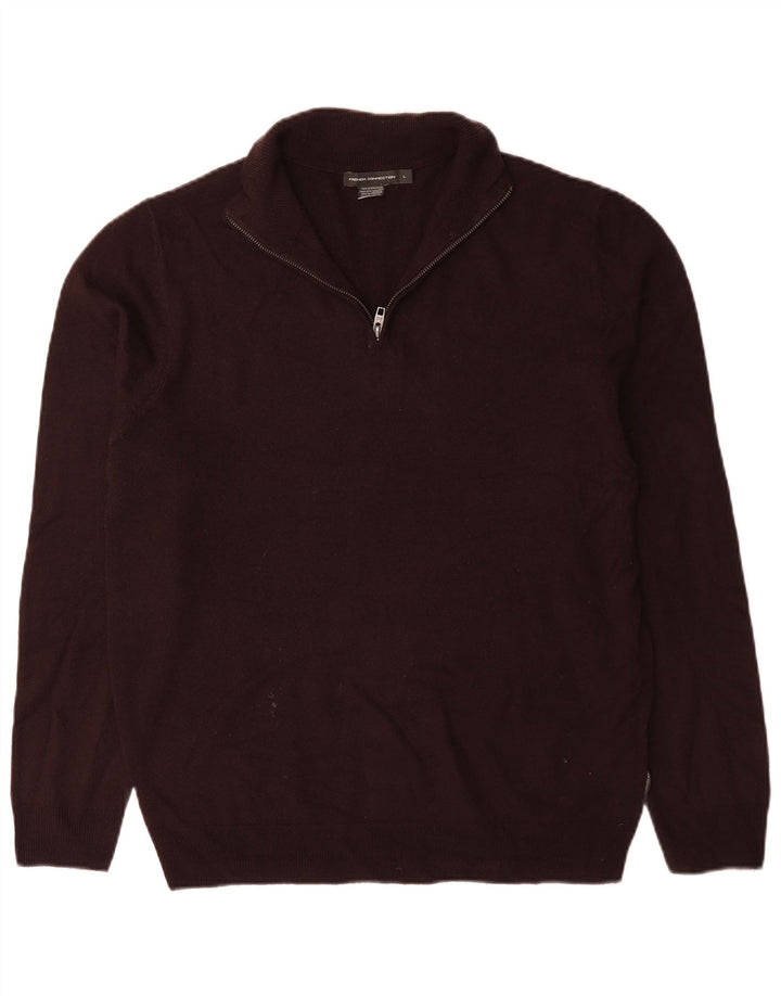 Męski sweter zapinany na zamek French Connection, duży, brązowy akryl