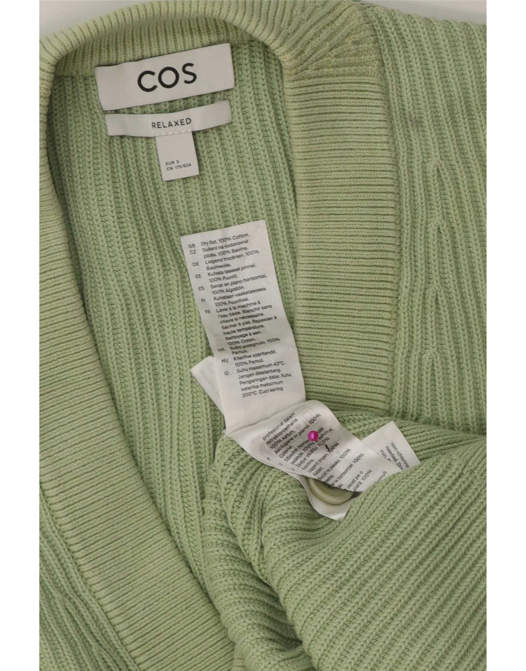 Cos Męski sweter rozpinany o swobodnym kroju, mały, zielony, bawełniany