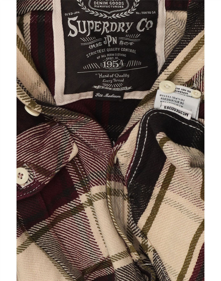 Męska koszula flanelowa z kapturem Superdry, bawełniana w średnią bordową kratkę