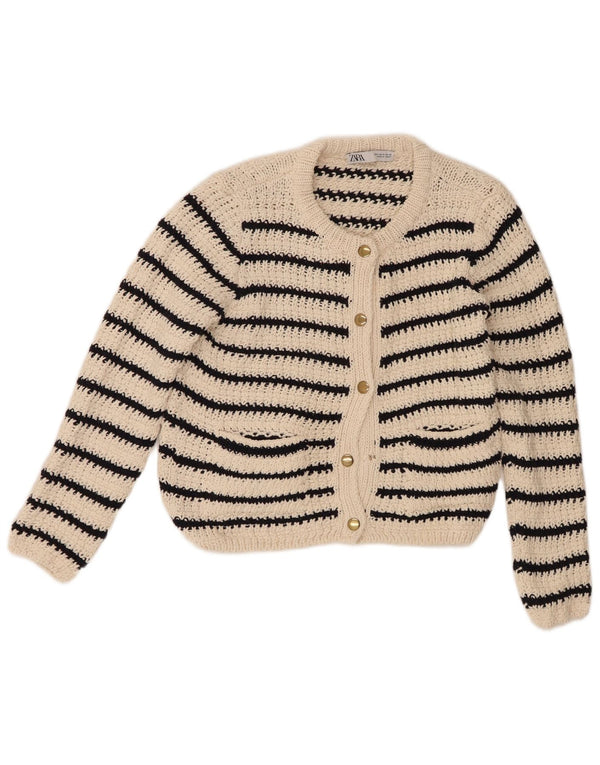 Sweter damski Zara Crop Cardigan UK 14 Średni, złamanej bieli, bawełniany w paski