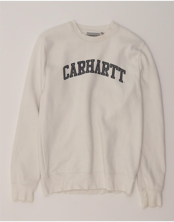 Męska bluza z grafiką CARHARTT, sweter XS, biała bawełna