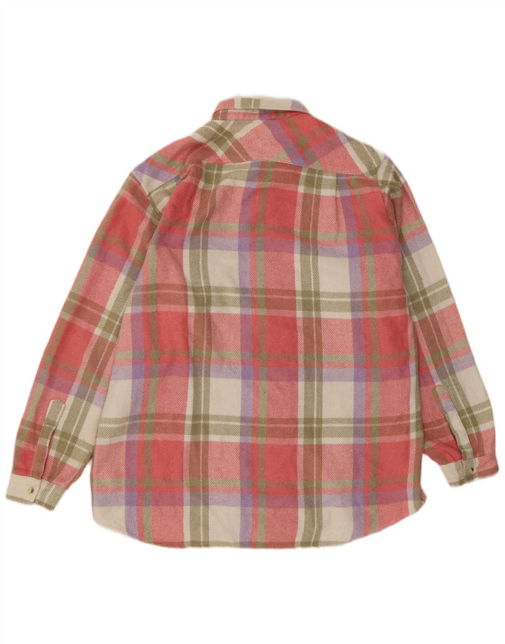 Vintage męska koszula flanelowa, duża, różowa, akrylowa kratka