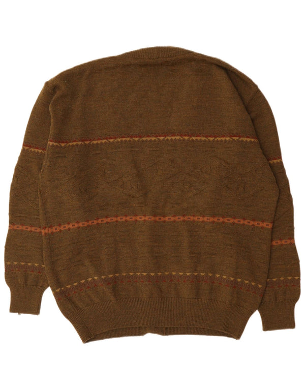 Vintage męski sweter kardigan 2XL Khaki geometryczny poliakryl