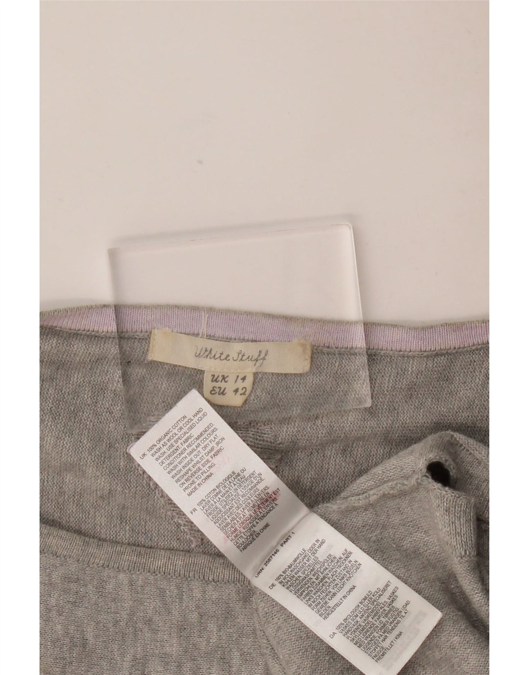 WHITE STUFF Damski sweter z dekoltem w łódkę UK 14, duże, szare, bawełniane serce