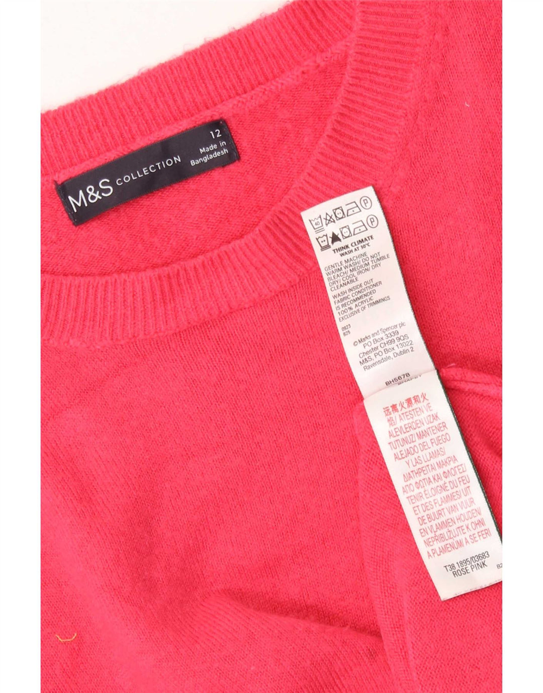 Marks & Spencer Damski sweter z okrągłym dekoltem, UK 12, średni różowy akryl