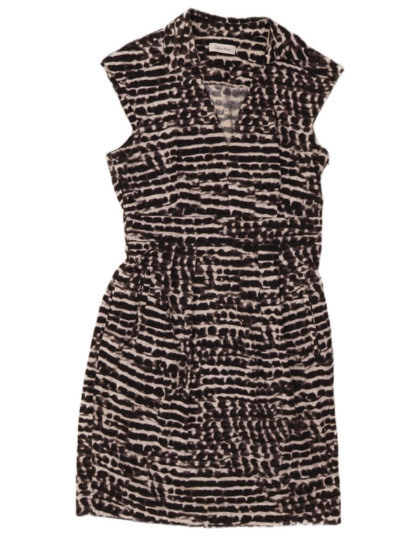 CALVIN KLEIN Damska sukienka płaszczowa bez rękawów UK 10, mała, czarna, nakrapiana