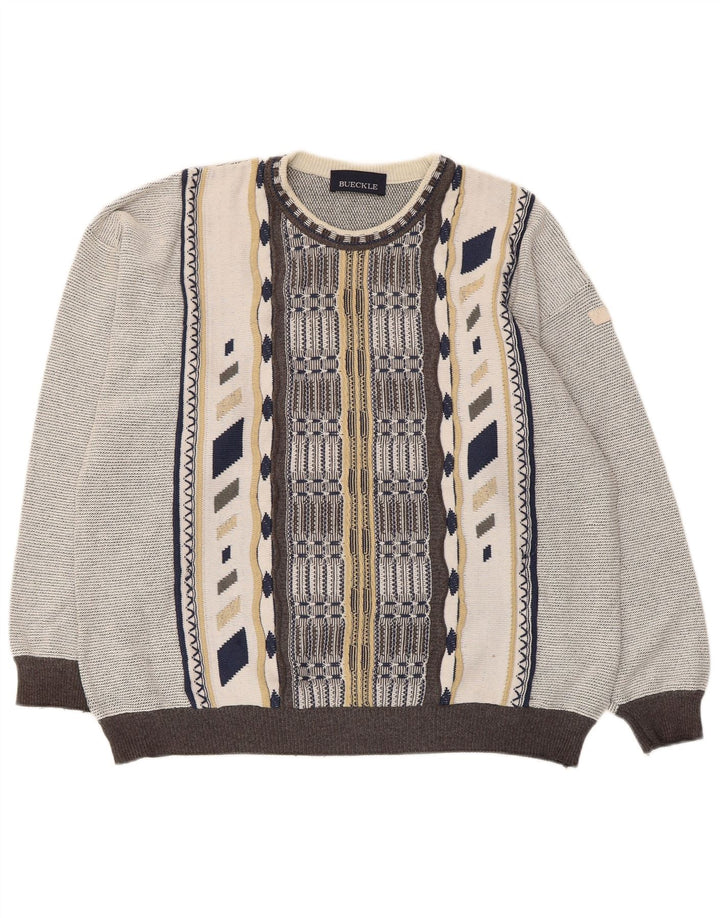 Męski sweter Bueckle z dekoltem w łódkę, duży, szary, geometryczny