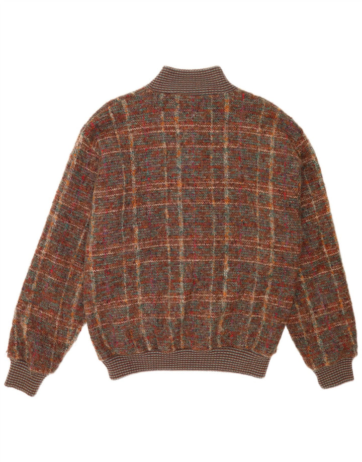 Męska dzianinowa kurtka bomber w stylu vintage UK 38 Średniobrązowa wełna z cętkami