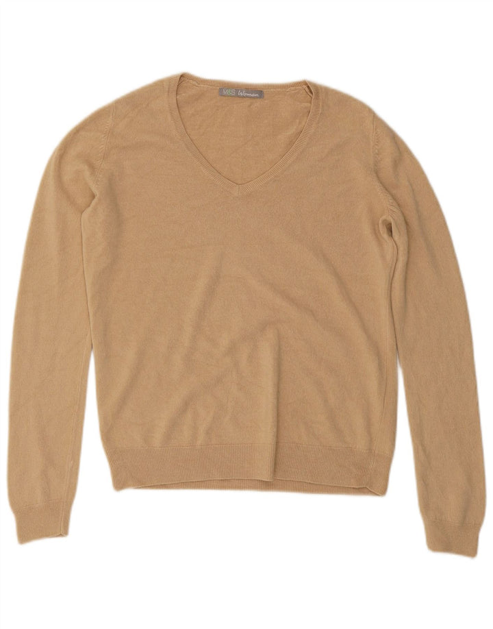 Marks & Spencer Damski sweter z dekoltem w kształcie litery V, UK 12, średni beż, akryl