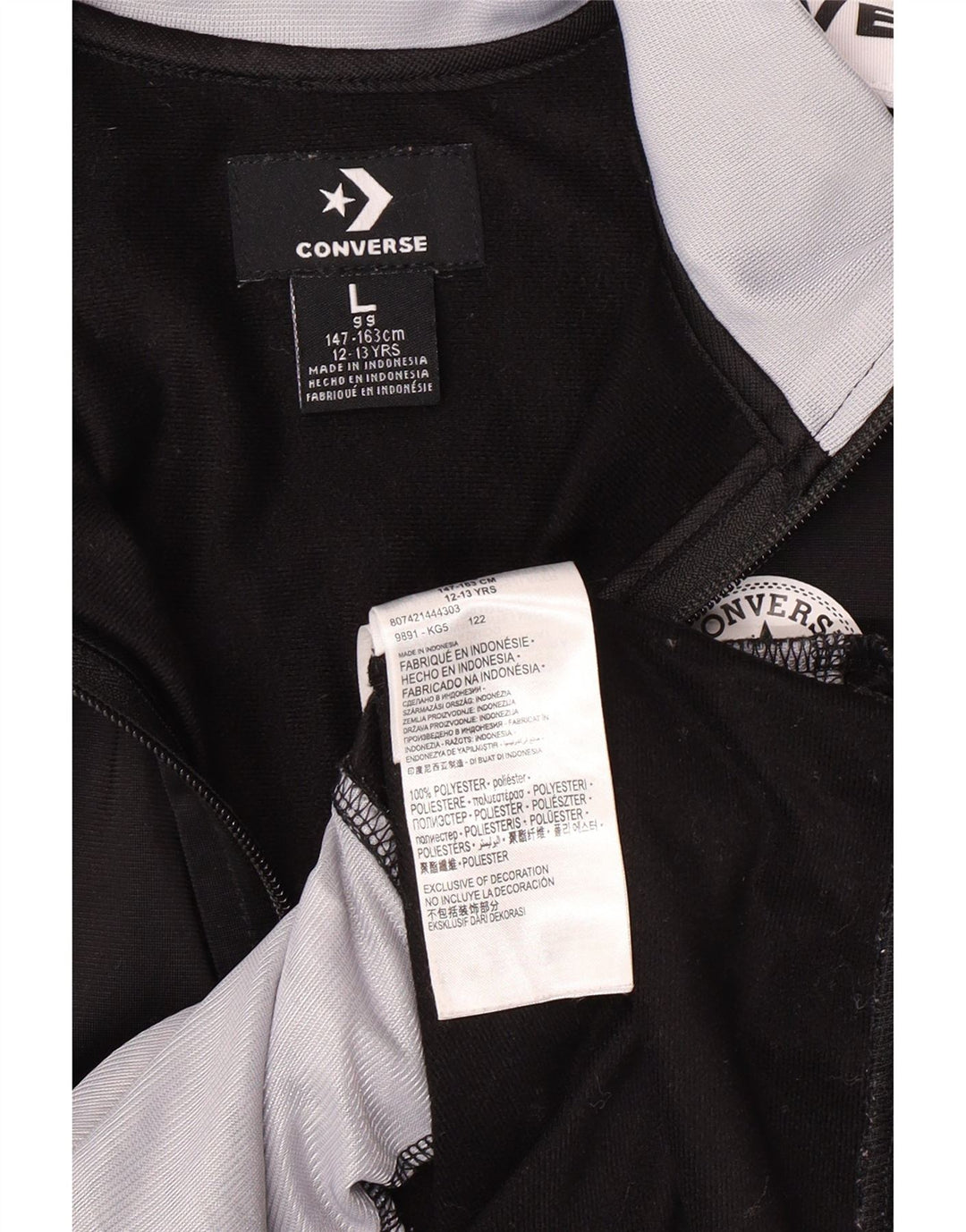 CONVERSE Boys Tracksuit Top Jacket 12-13 Years Large Black Colourblock