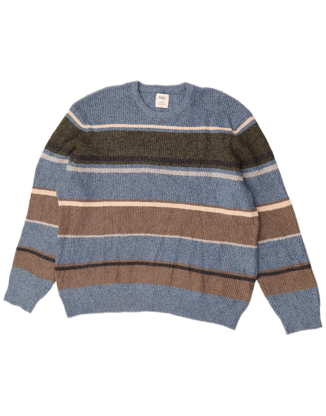 Marks & Spencer Męski sweter z okrągłym dekoltem 2XL Niebieskie paski, poliamid