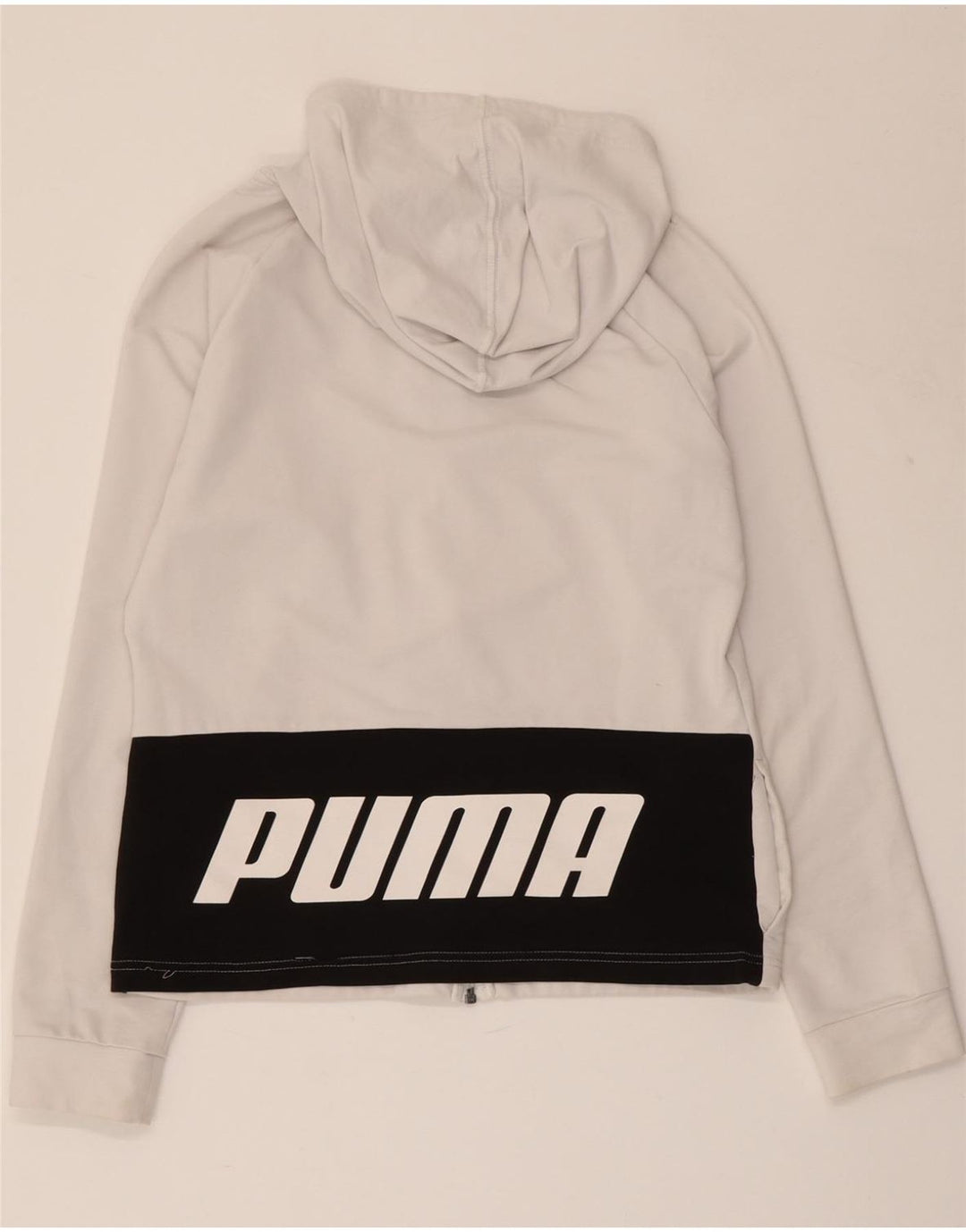 Damski sweter z kapturem i zamkiem błyskawicznym PUMA UK 10, mały, biały, z blokami kolorów