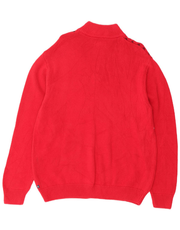 Chaps Mens Zip Neck Jumper Sweater Large Red Fair Isle Cotton