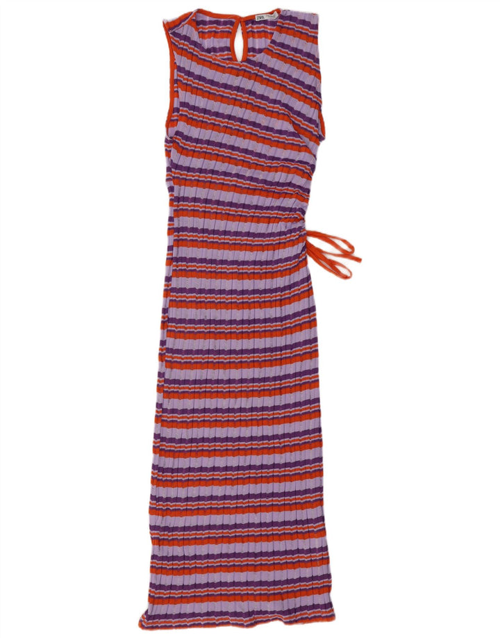 Damska sukienka sweterkowa bez rękawów ZARA UK 12, poliester w fioletowe paski