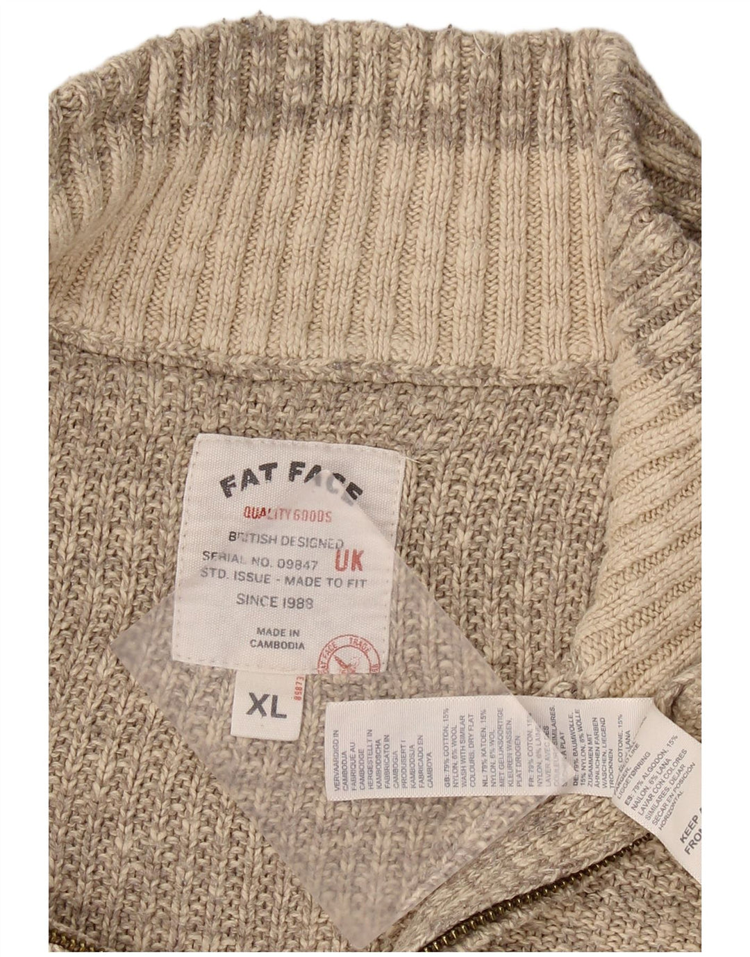 Męski sweter zapinany na zamek FAT FACE XL, szary, bawełniany