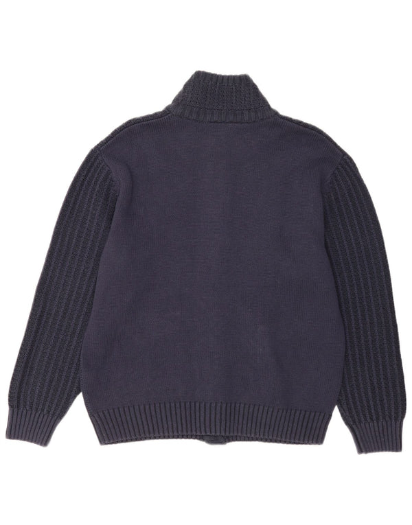 Vintage męski sweter rozpinany UK 40, średni granatowy, bawełniany