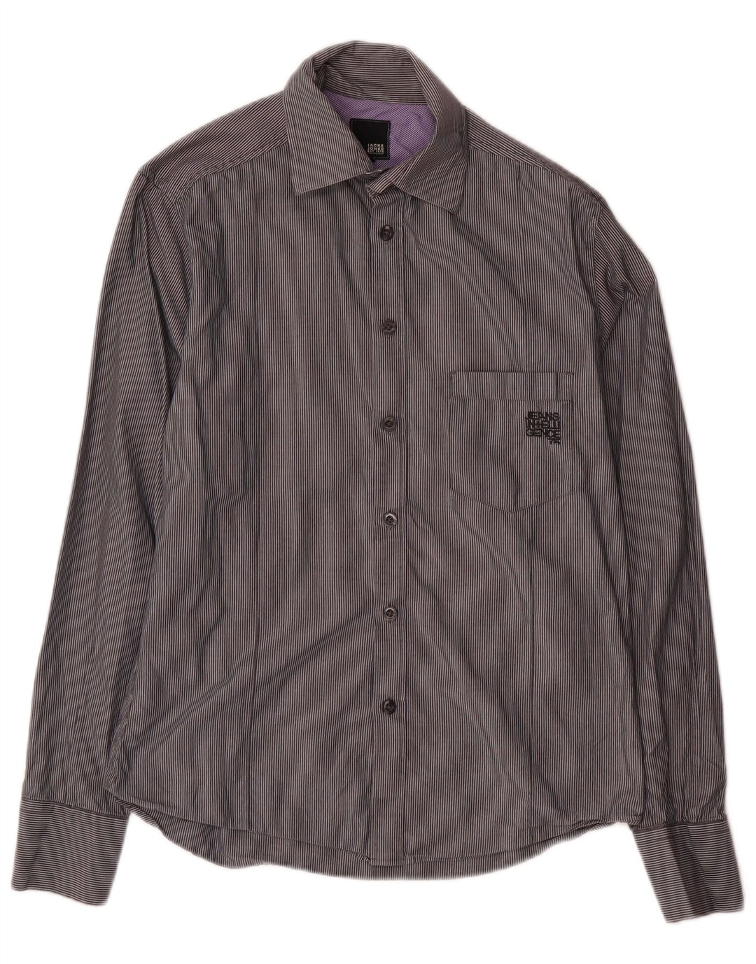 Męska koszula JACK & JONES, mała, szara, bawełniana w prążki