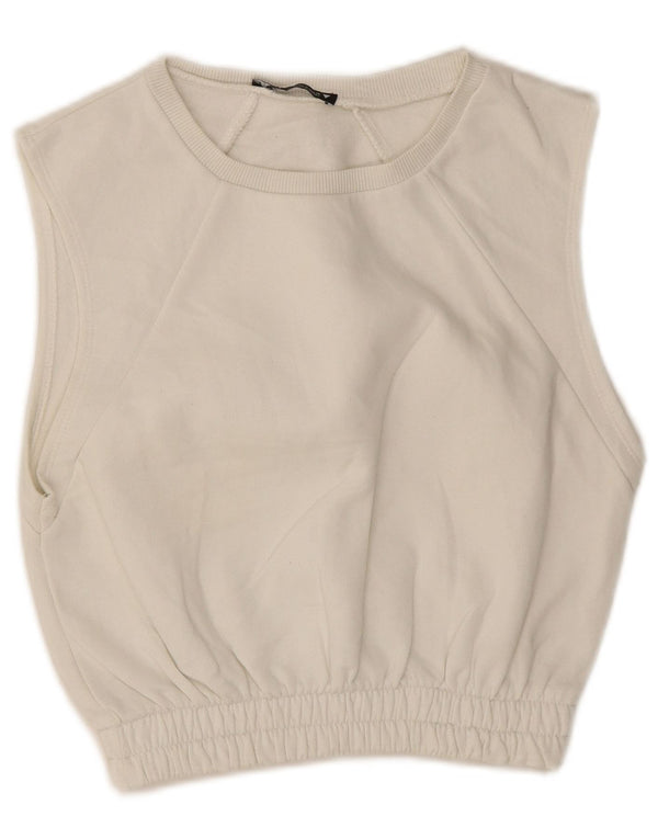 Bluza damska Zara Crop bez rękawów, sweter UK 10, mała, biała bawełna