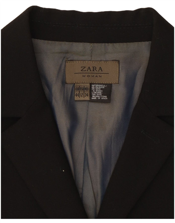 Damska marynarka Zara o długim kroju, zapinana na 4 guziki, EU 44 XL, czarny poliester