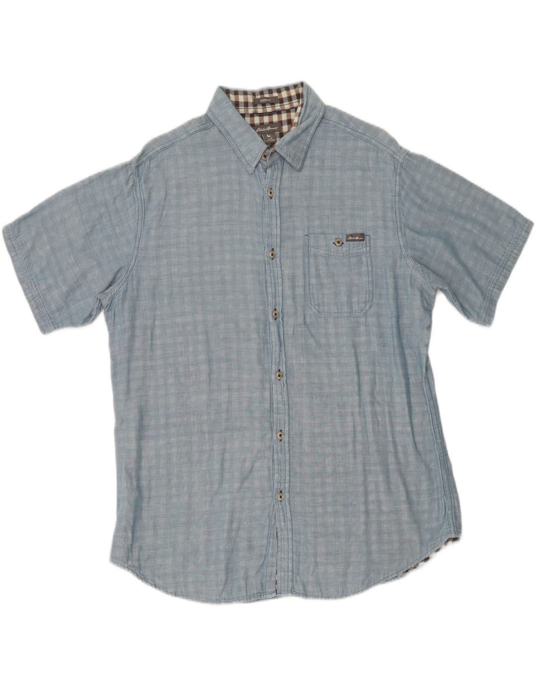EDDIE BAUER Mens Classic Fit Short Sleeve Shirt Large Blue Cotton Vintage Eddie Bauer and Second-Hand Eddie Bauer from Messina Hembry 