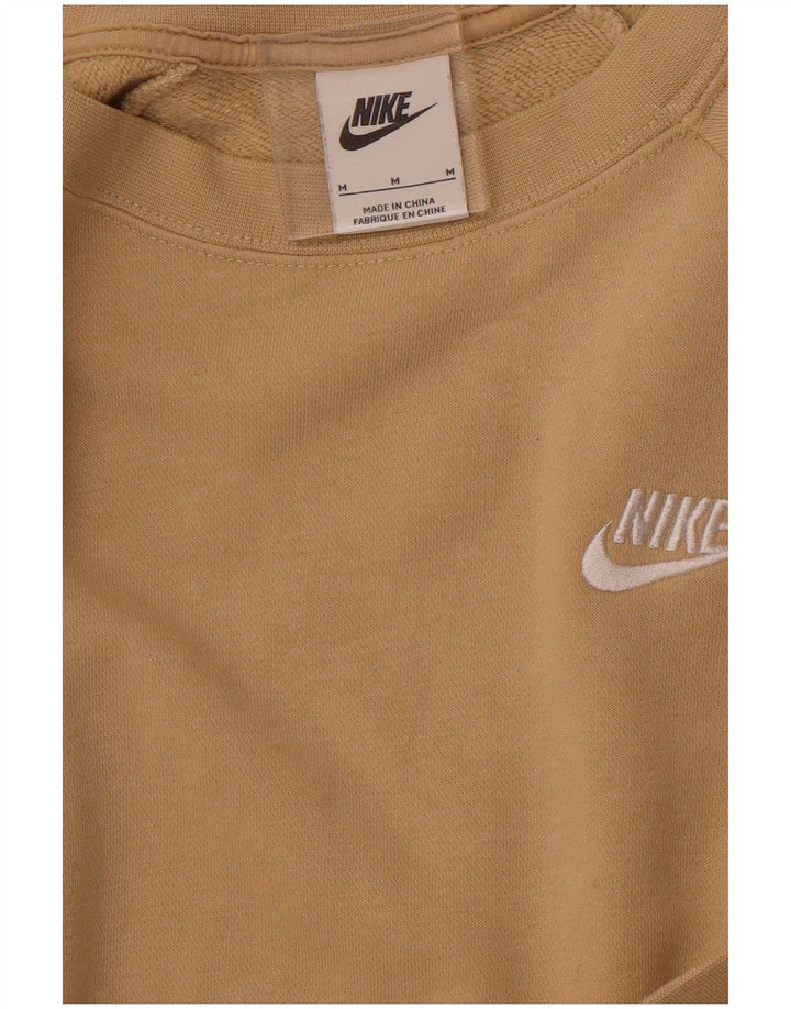 NIKE Womens Sweatshirt Jumper UK 14 Medium Beige Cotton