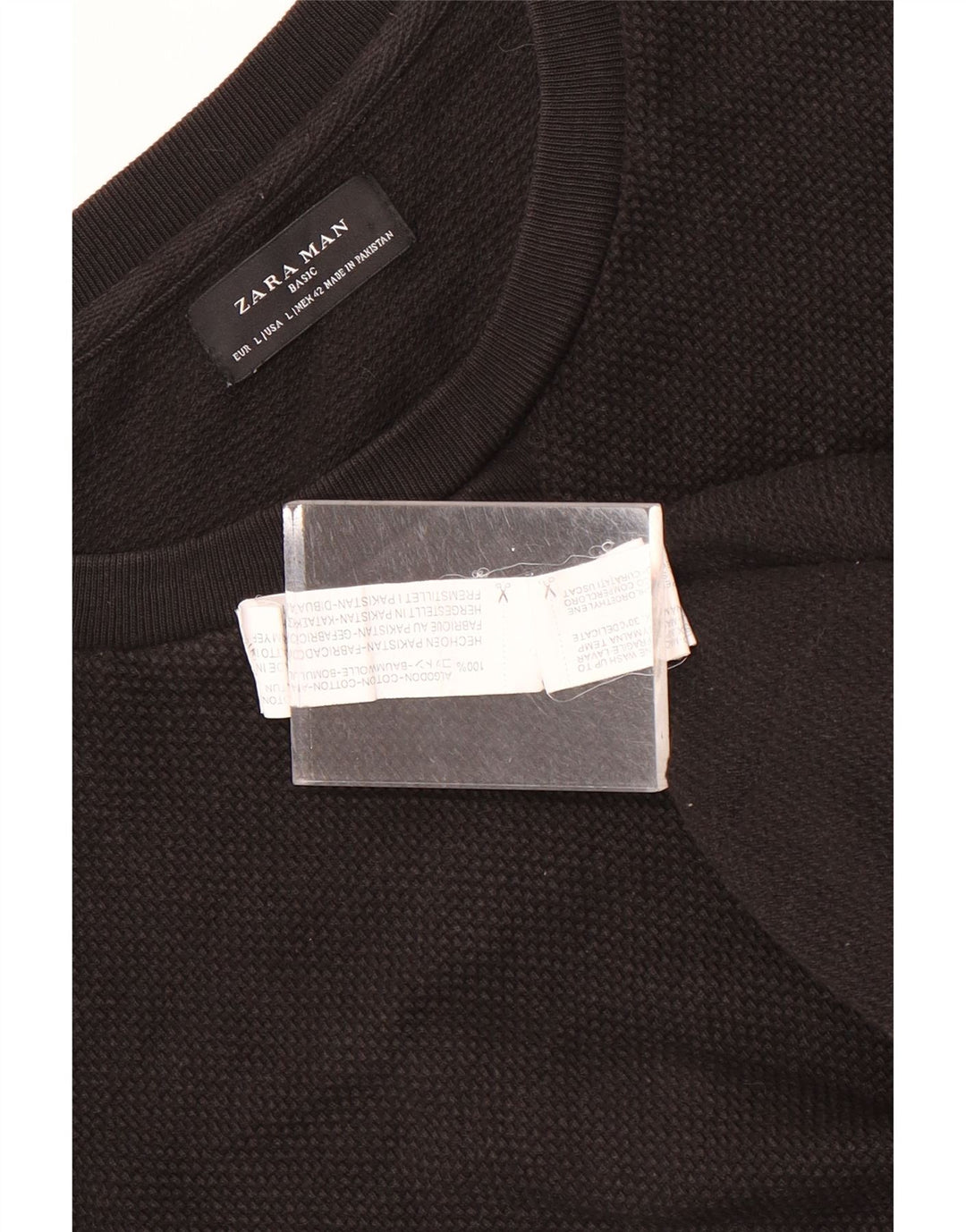 Zara Męski sweter z okrągłym dekoltem, duży, czarny, bawełniany